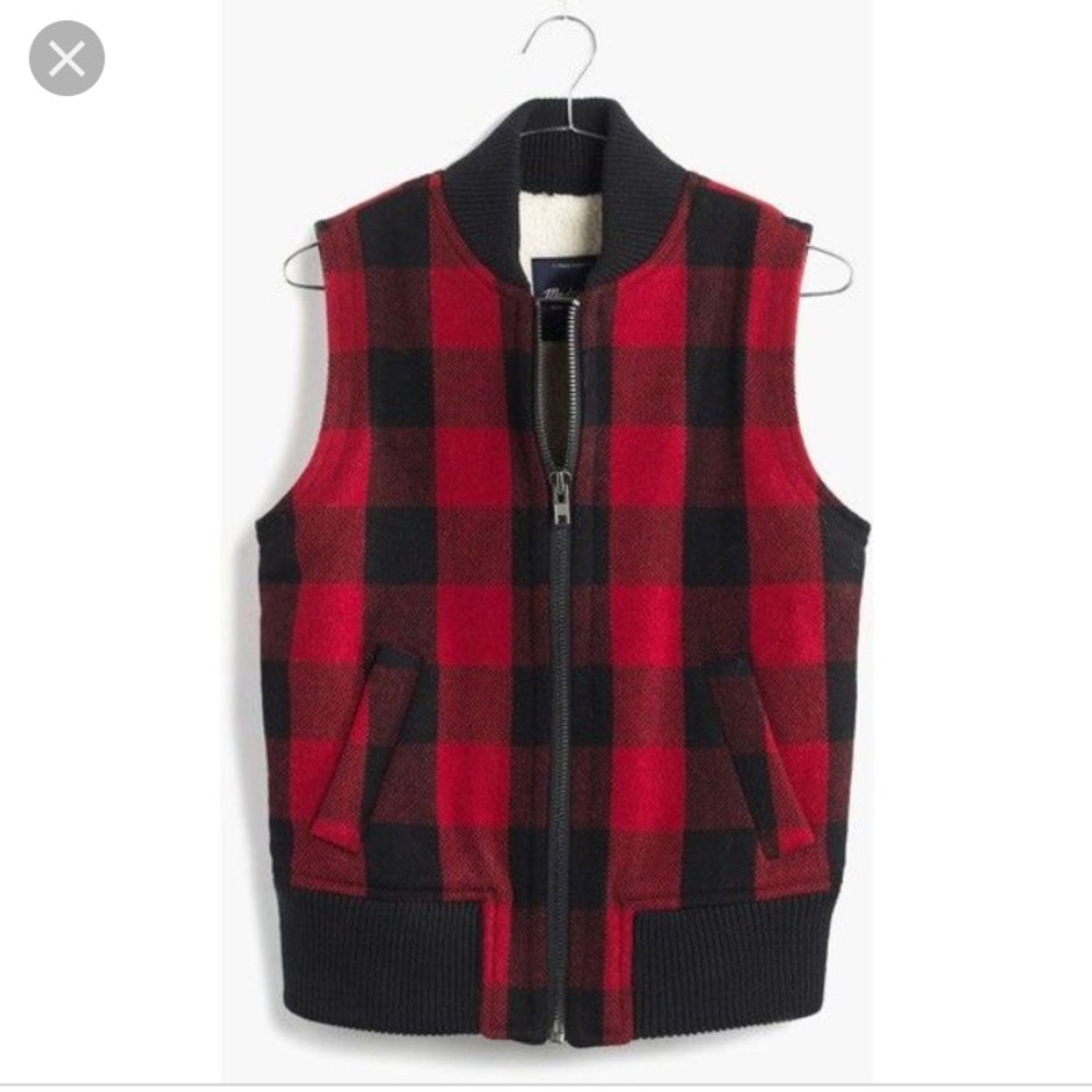 Madewell Buffalo Check Shearling Vest